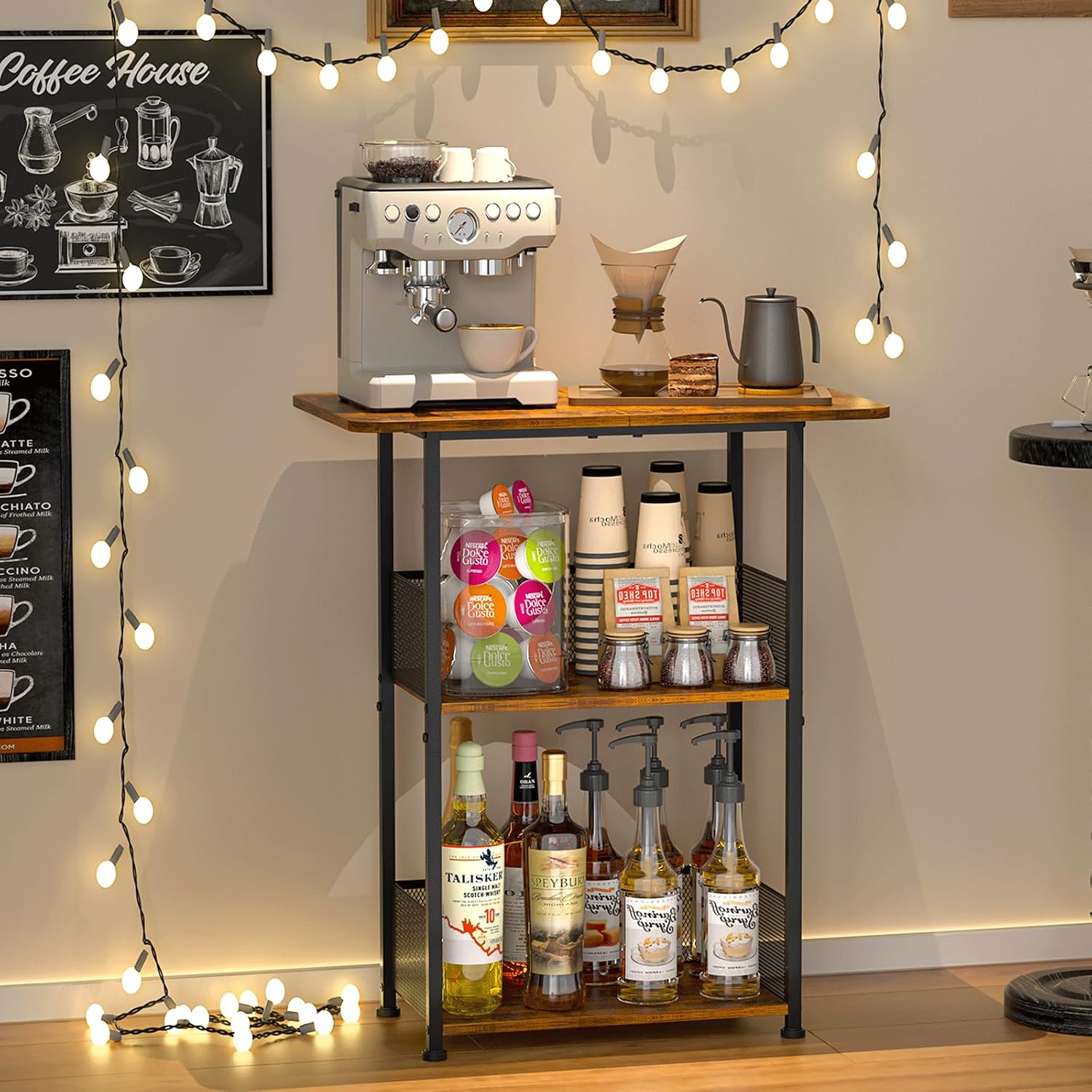 Home Bar Setup - Mini Ayaklı Kahve Barı Rafı, 3