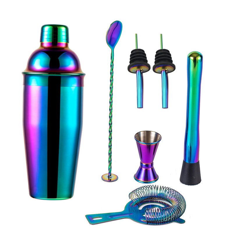 Boston Shaker Set - 5/7 adet gökkuşağı kokteyl Shaker paslanmaz