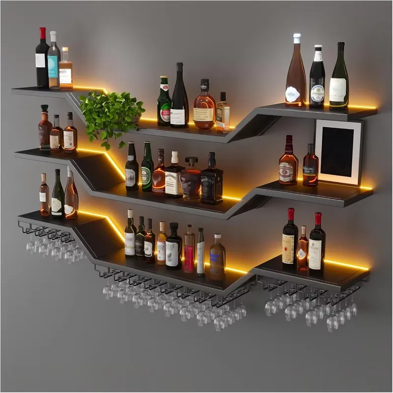 Home Bar Shelf - 70,8 inç LED Duvara Monte Şarap