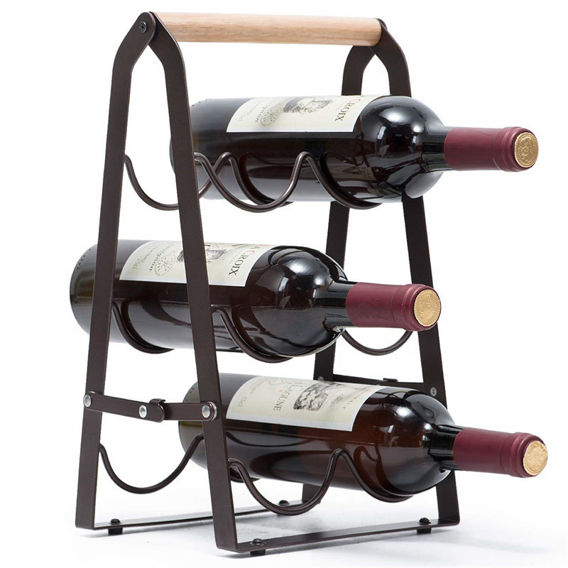 Home Bar Shelf - 6 Şişelik Demir Katlanabilir Depolama Dalgalı