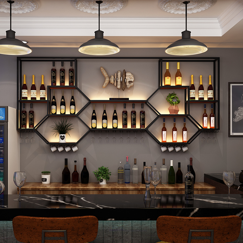 Home Bar Shelf - Metal Raflar Şarap Dolabı Oturma Odası